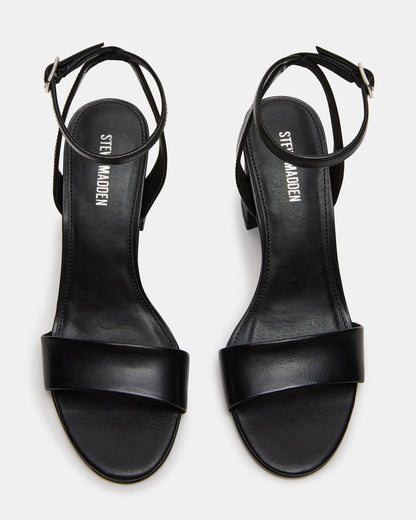 LARAH Black Leather Rounded Toe Block Heel Women's Heel | Steve Madden New