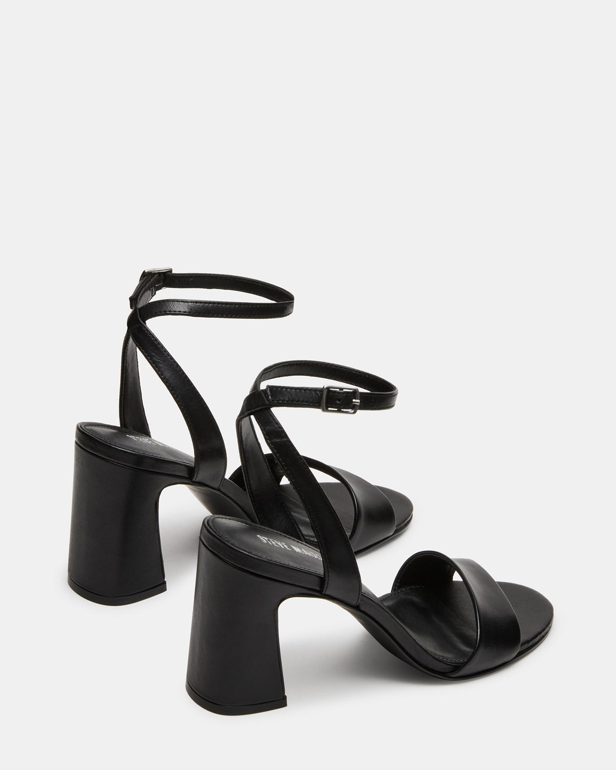 LARAH Black Leather Rounded Toe Block Heel Women's Heel | Steve Madden New