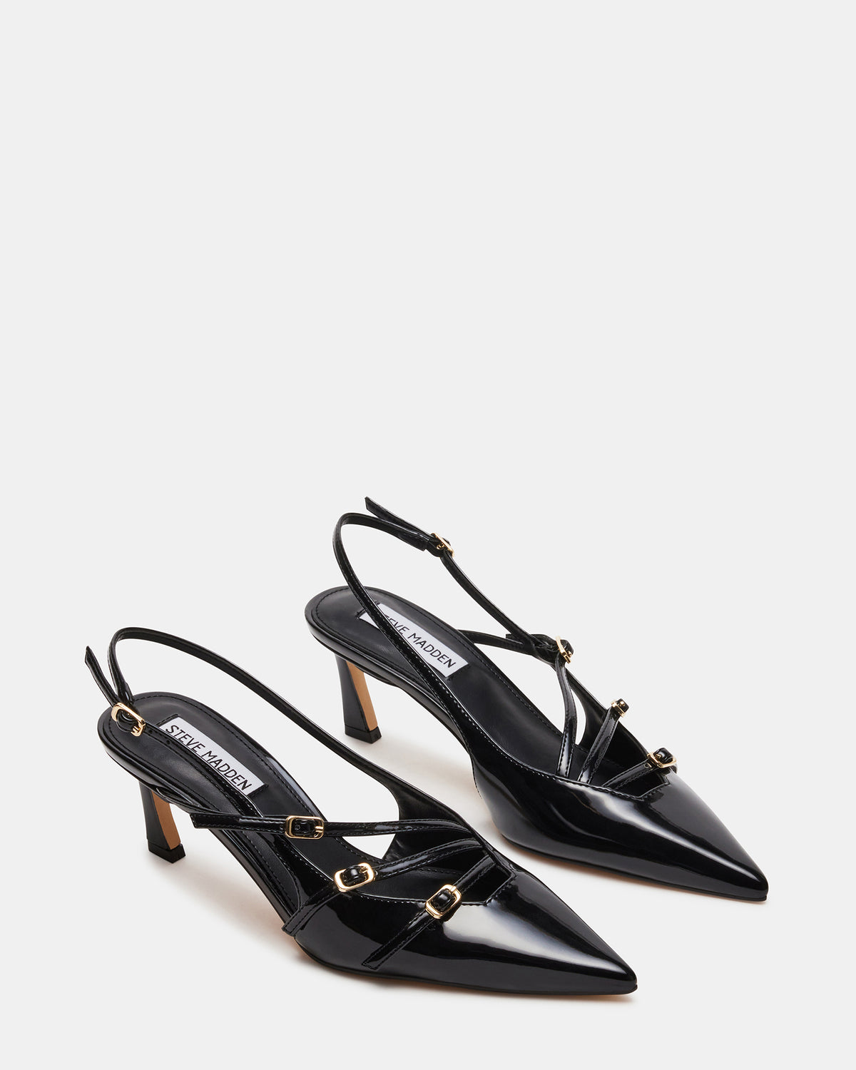LIANA Black Patent Women's Slingback Pointed-Toe Low Heel | Steve Madden Essential