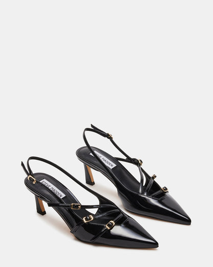 LIANA Black Patent Women's Slingback Pointed-Toe Low Heel | Steve Madden Essential