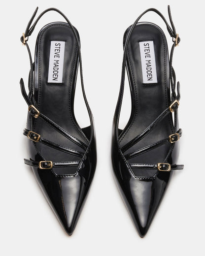 LIANA Black Patent Women's Slingback Pointed-Toe Low Heel | Steve Madden Essential