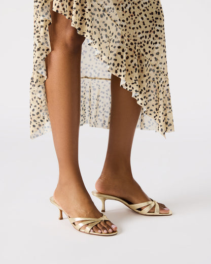 CARY Gold Leather Square-Toe Strappy Mule Women's Heel | Steve Madden Customer Favorite
