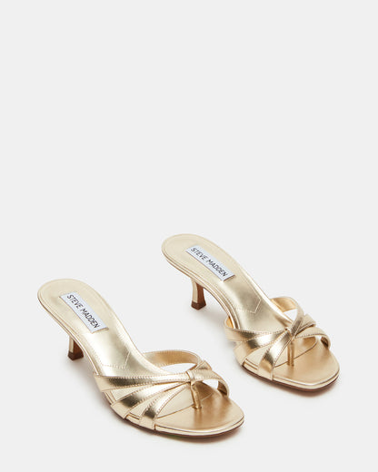 CARY Gold Leather Square-Toe Strappy Mule Women's Heel | Steve Madden Customer Favorite