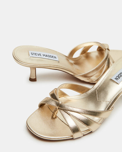 CARY Gold Leather Square-Toe Strappy Mule Women's Heel | Steve Madden Customer Favorite