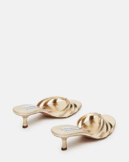 CARY Gold Leather Square-Toe Strappy Mule Women's Heel | Steve Madden Customer Favorite