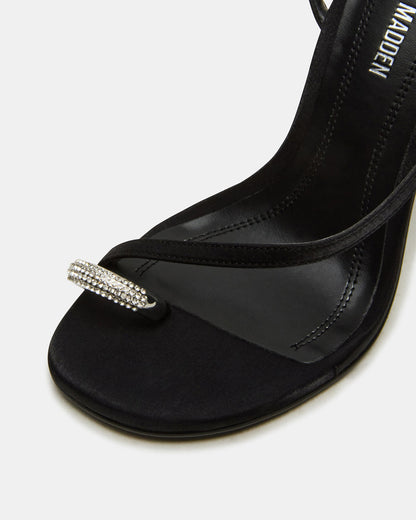 TIA Rhinestones Black Satin Open-Toe Stiletto Women's Heel | Steve Madden New