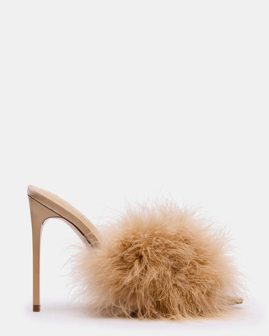 ASHBEY Tan Multi Pointed-Toe Feather Mule Stiletto Women's Heel | Steve Madden Great Value
