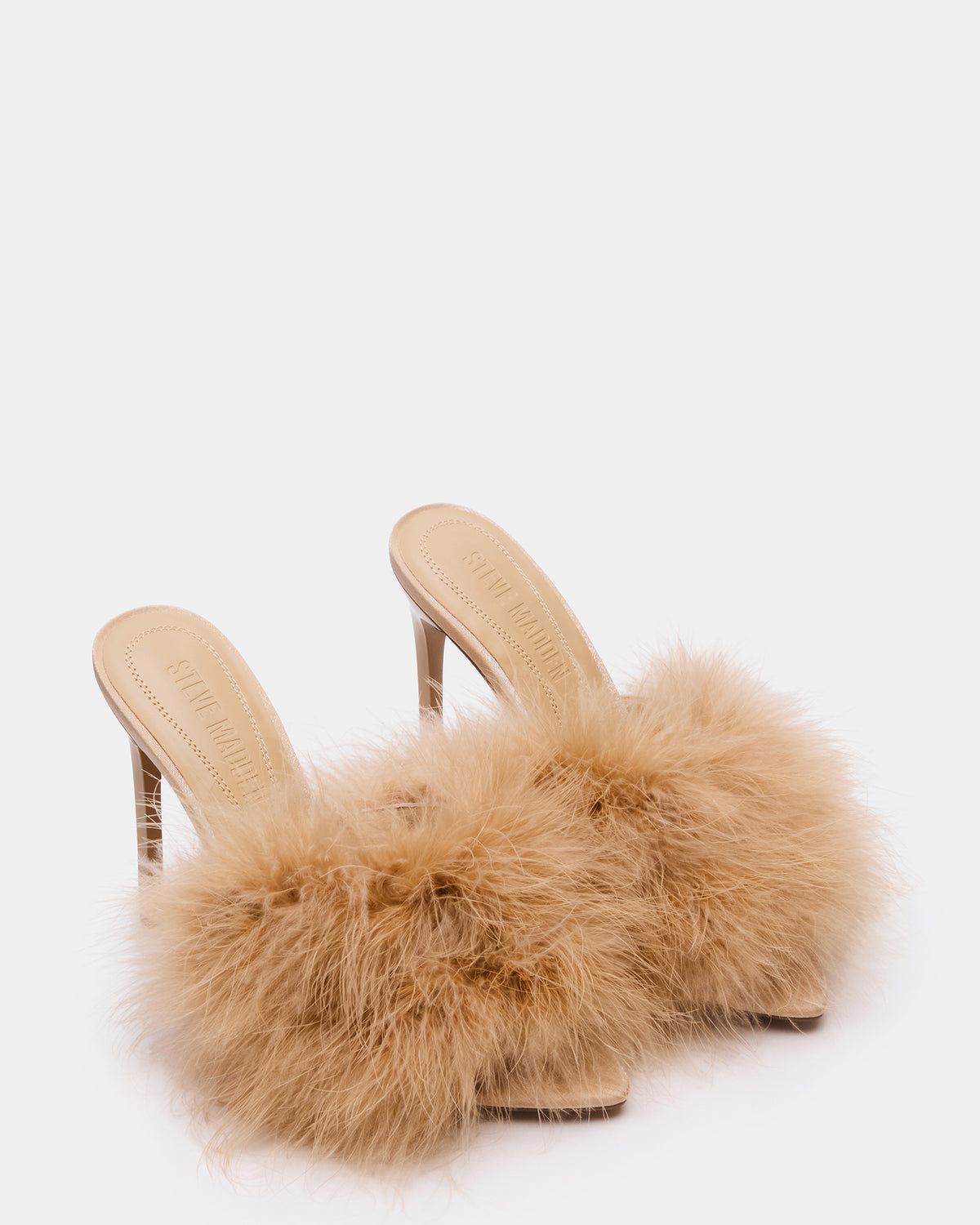 ASHBEY Tan Multi Pointed-Toe Feather Mule Stiletto Women's Heel | Steve Madden Great Value