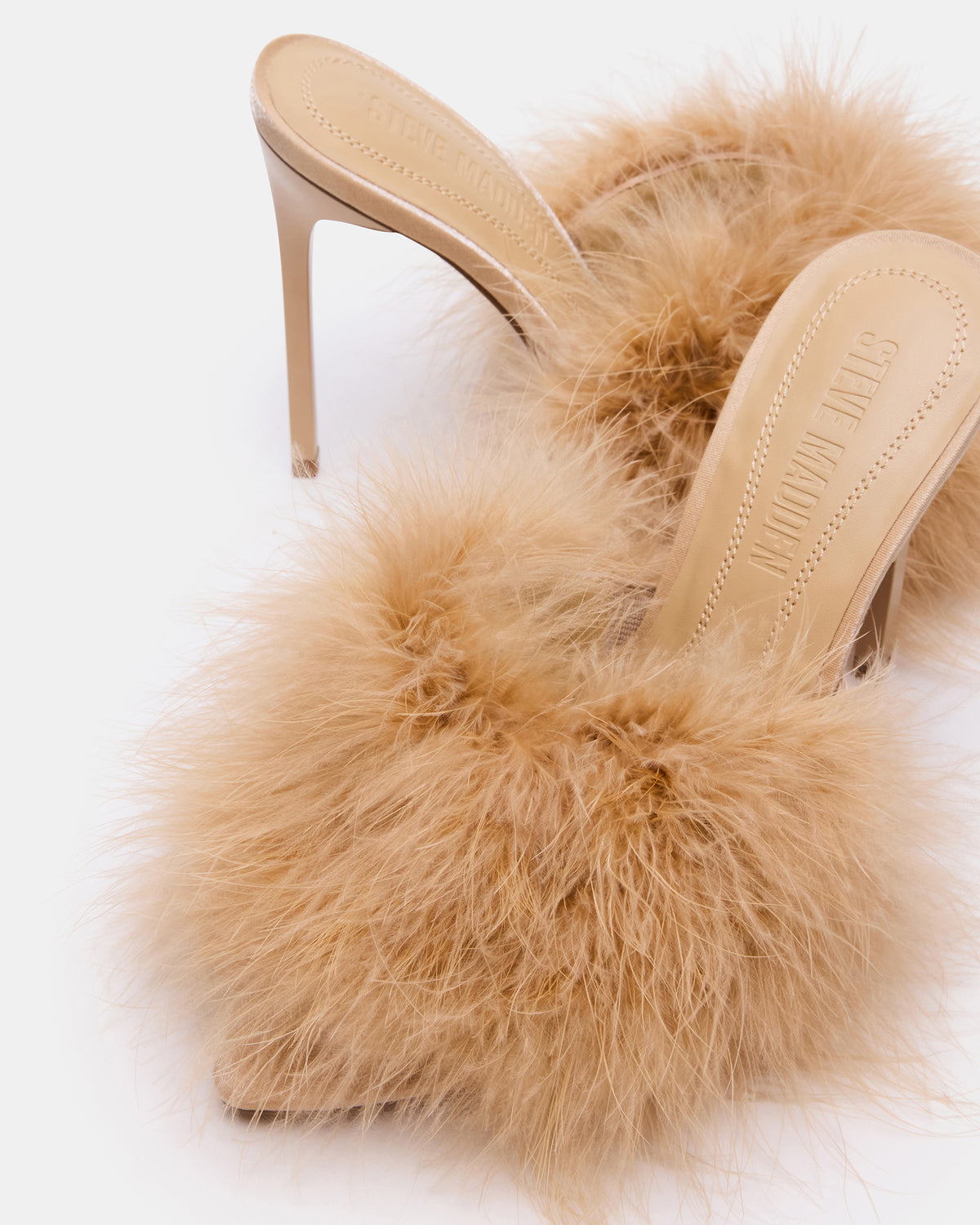 ASHBEY Tan Multi Pointed-Toe Feather Mule Stiletto Women's Heel | Steve Madden Great Value