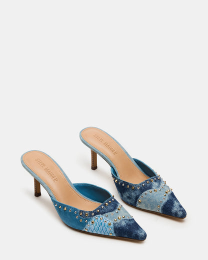 ALEXI Denim Multi Studs Pointed-Toe Mule Women's Heel | Steve Madden Hot Sale