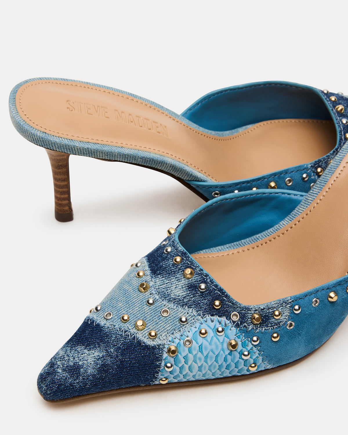 ALEXI Denim Multi Studs Pointed-Toe Mule Women's Heel | Steve Madden Hot Sale