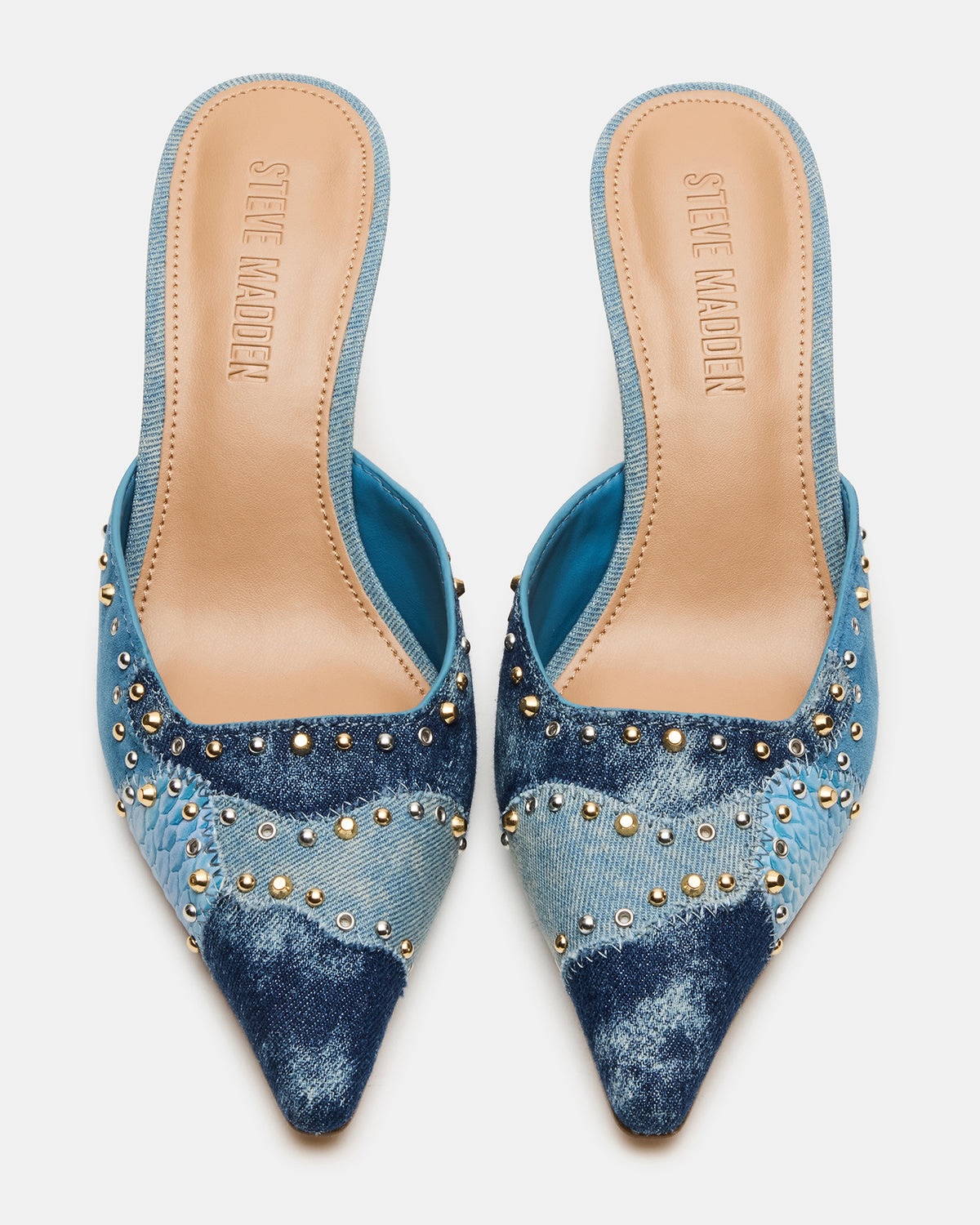 ALEXI Denim Multi Studs Pointed-Toe Mule Women's Heel | Steve Madden Hot Sale
