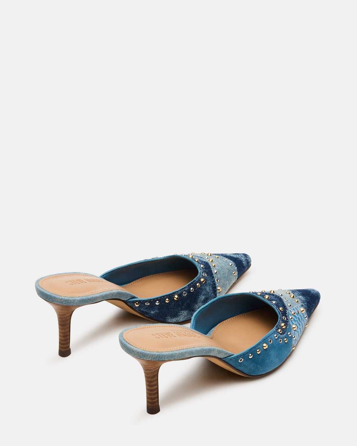 ALEXI Denim Multi Studs Pointed-Toe Mule Women's Heel | Steve Madden Hot Sale