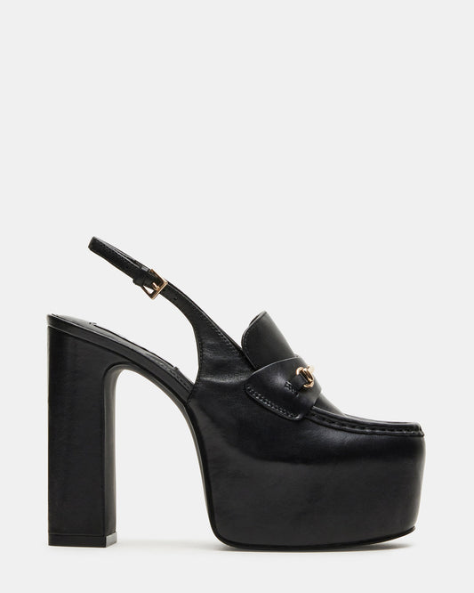 QUINN Black Leather Platform Slingback Heel | Women's Heels | Steve Madden Best Price
