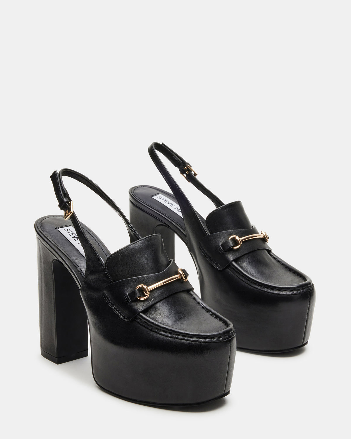 QUINN Black Leather Platform Slingback Heel | Women's Heels | Steve Madden Best Price