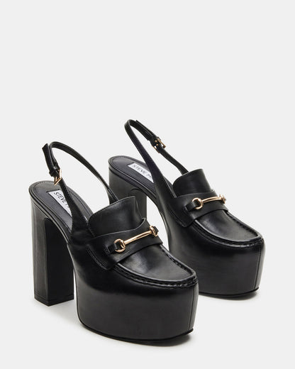QUINN Black Leather Platform Slingback Heel | Women's Heels | Steve Madden Best Price