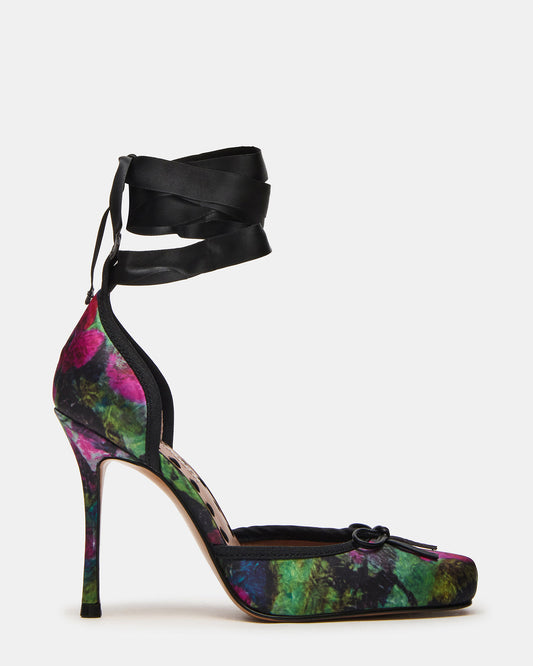 LARINA Floral Satin Square-Toe Stiletto Pump Lace-Up Women's Heel | Steve Madden Value