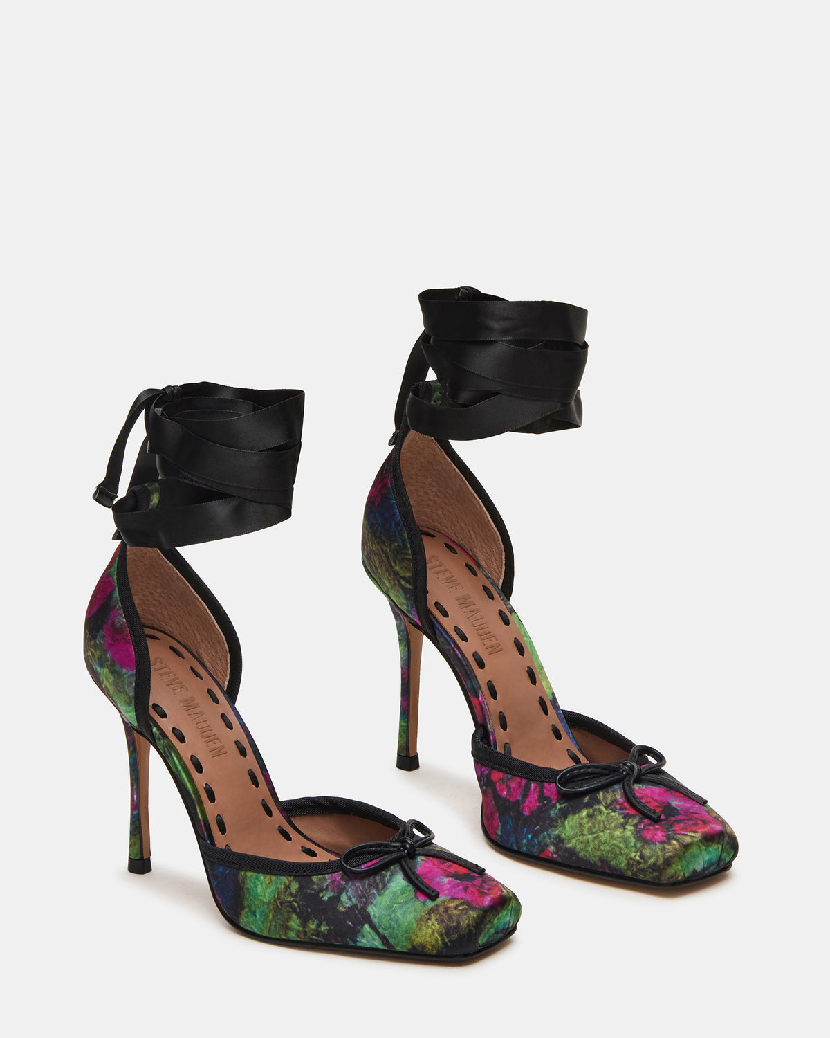 LARINA Floral Satin Square-Toe Stiletto Pump Lace-Up Women's Heel | Steve Madden Value