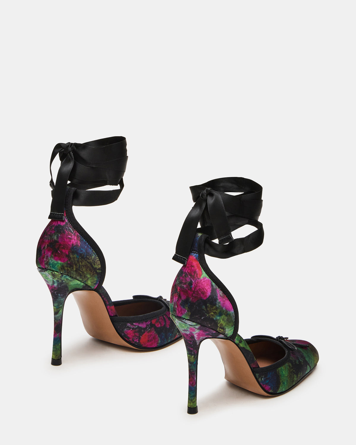 LARINA Floral Satin Square-Toe Stiletto Pump Lace-Up Women's Heel | Steve Madden Value
