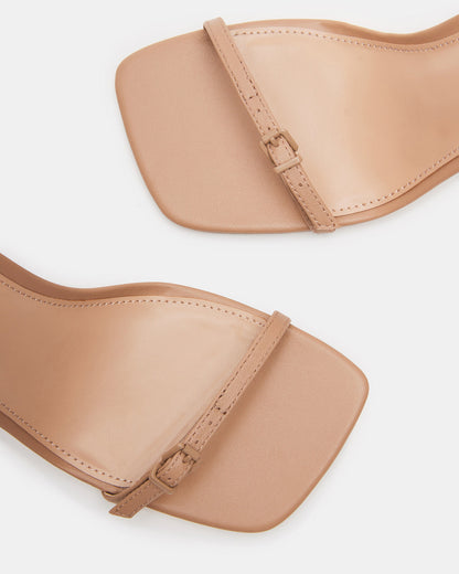 AILENE Tan Leather Square Toe Dress Sandal | Women's Heels | Steve Madden Essential