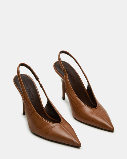 ANDROMEDA Tan Crocodile Slingback Pointed-Toe Stiletto Pump Women's Heel | Steve Madden Smart Buy