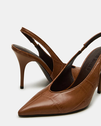 ANDROMEDA Tan Crocodile Slingback Pointed-Toe Stiletto Pump Women's Heel | Steve Madden Smart Buy