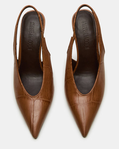 ANDROMEDA Tan Crocodile Slingback Pointed-Toe Stiletto Pump Women's Heel | Steve Madden Smart Buy
