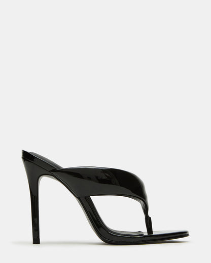 SABINE Black Patent Thong Mule Women's Heel | Steve Madden Top Pick