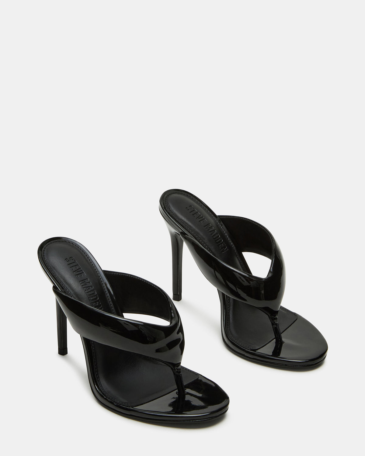 SABINE Black Patent Thong Mule Women's Heel | Steve Madden Top Pick