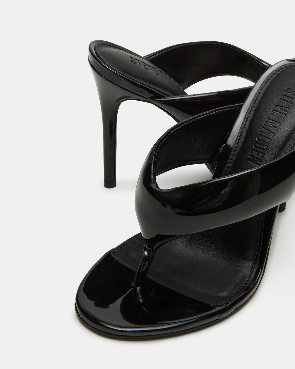 SABINE Black Patent Thong Mule Women's Heel | Steve Madden Top Pick