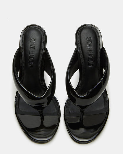 SABINE Black Patent Thong Mule Women's Heel | Steve Madden Top Pick