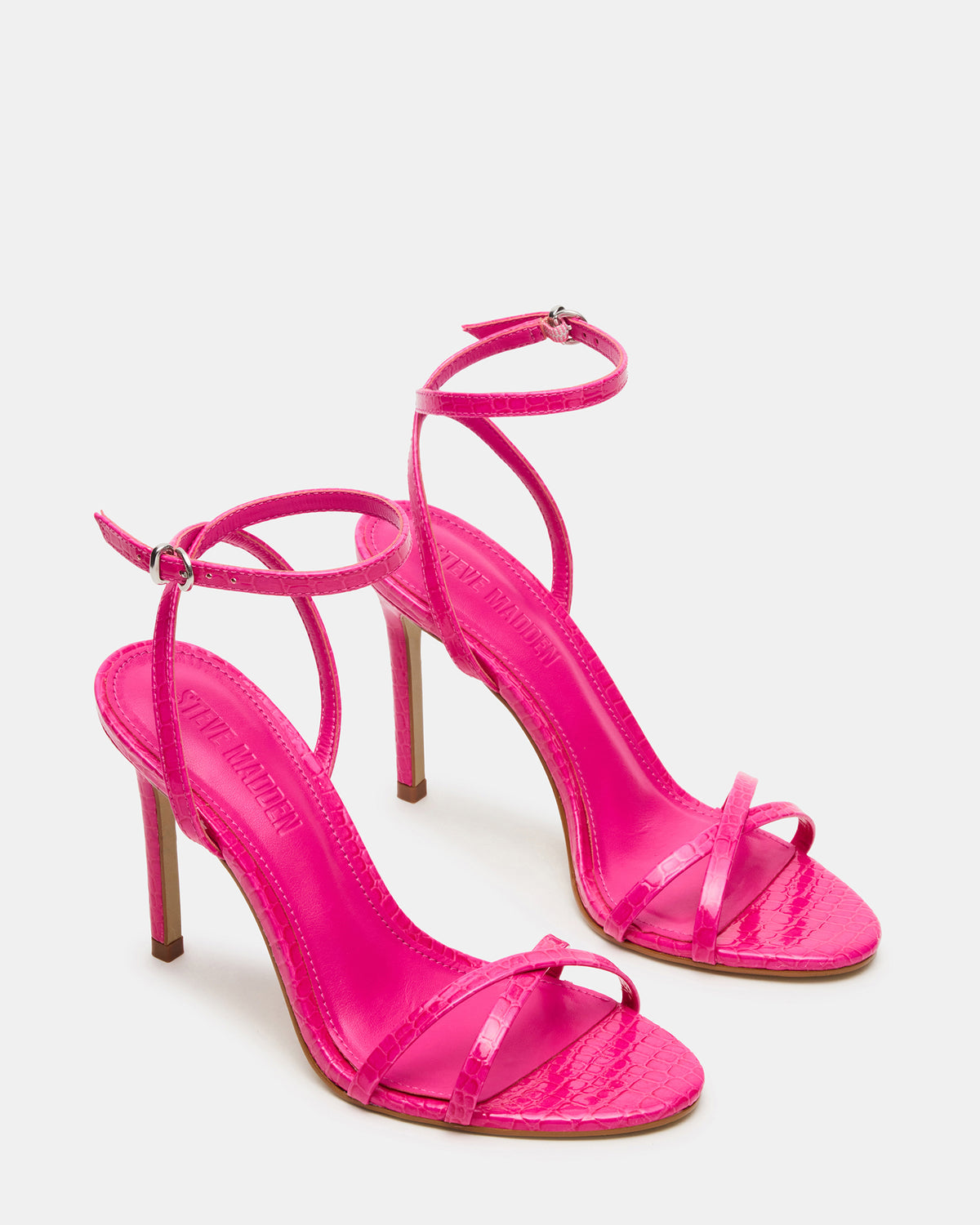 JYPSEY Pink Crocodile Strappy Stiletto Women's Heel | Steve Madden Great Value