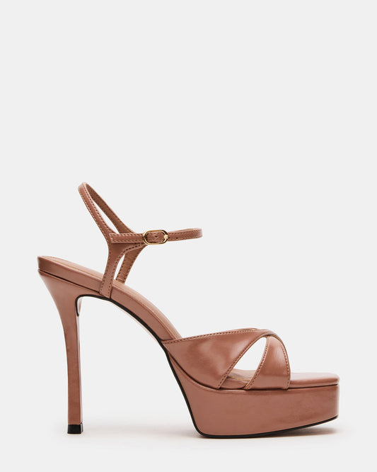 SCARLET Mocha Square-Toe Strappy Platform Women's Heel | Steve Madden Quality