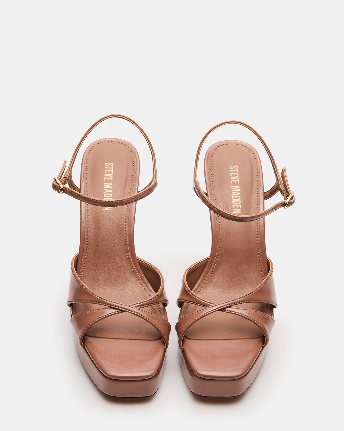 SCARLET Mocha Square-Toe Strappy Platform Women's Heel | Steve Madden Quality
