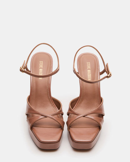 SCARLET Mocha Square-Toe Strappy Platform Women's Heel | Steve Madden Quality