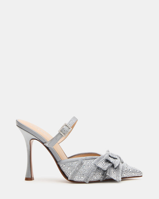 BAYLIN Grey Satin Rhinestones Bow Pointed-Toe Stiletto Women's Heel | Steve Madden Latest
