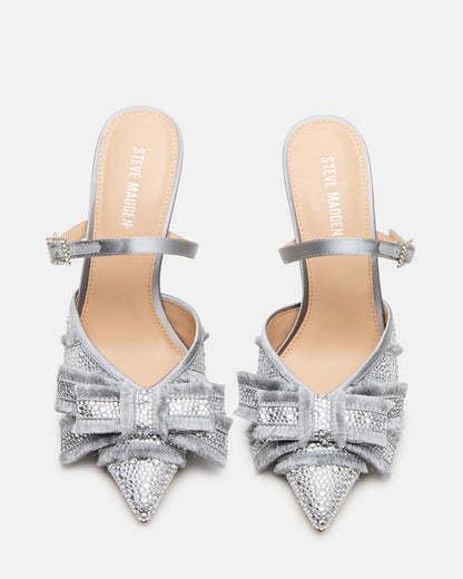BAYLIN Grey Satin Rhinestones Bow Pointed-Toe Stiletto Women's Heel | Steve Madden Latest