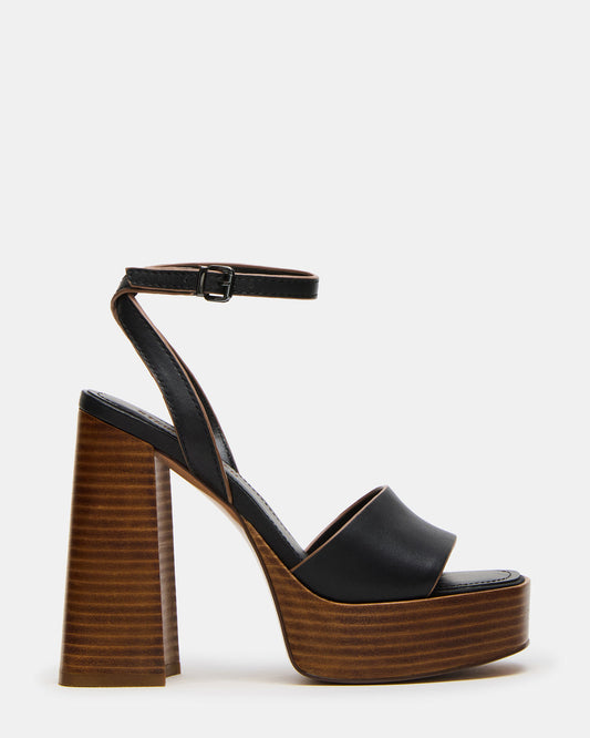 FLORIA Black Leather Women's Platform Square-Toe Block Heel | Steve Madden Everyday