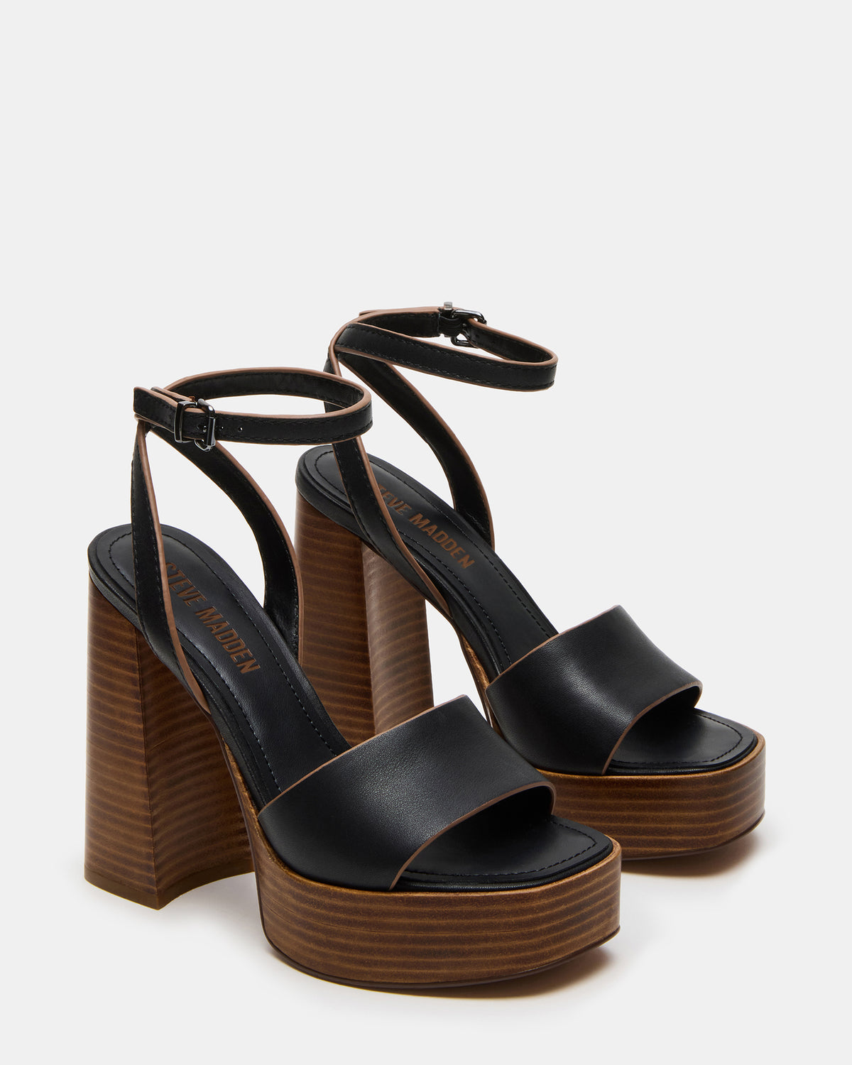 FLORIA Black Leather Women's Platform Square-Toe Block Heel | Steve Madden Everyday