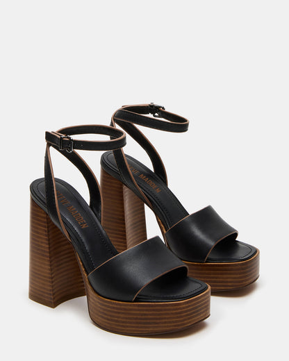 FLORIA Black Leather Women's Platform Square-Toe Block Heel | Steve Madden Everyday