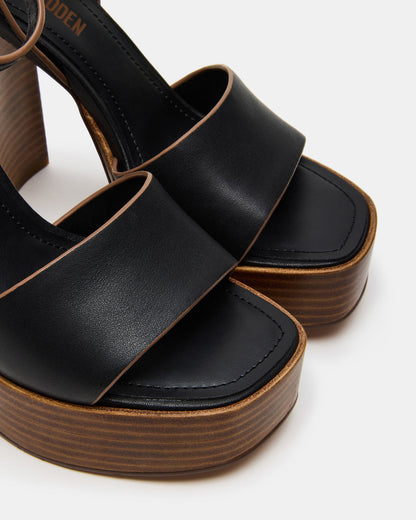 FLORIA Black Leather Women's Platform Square-Toe Block Heel | Steve Madden Everyday