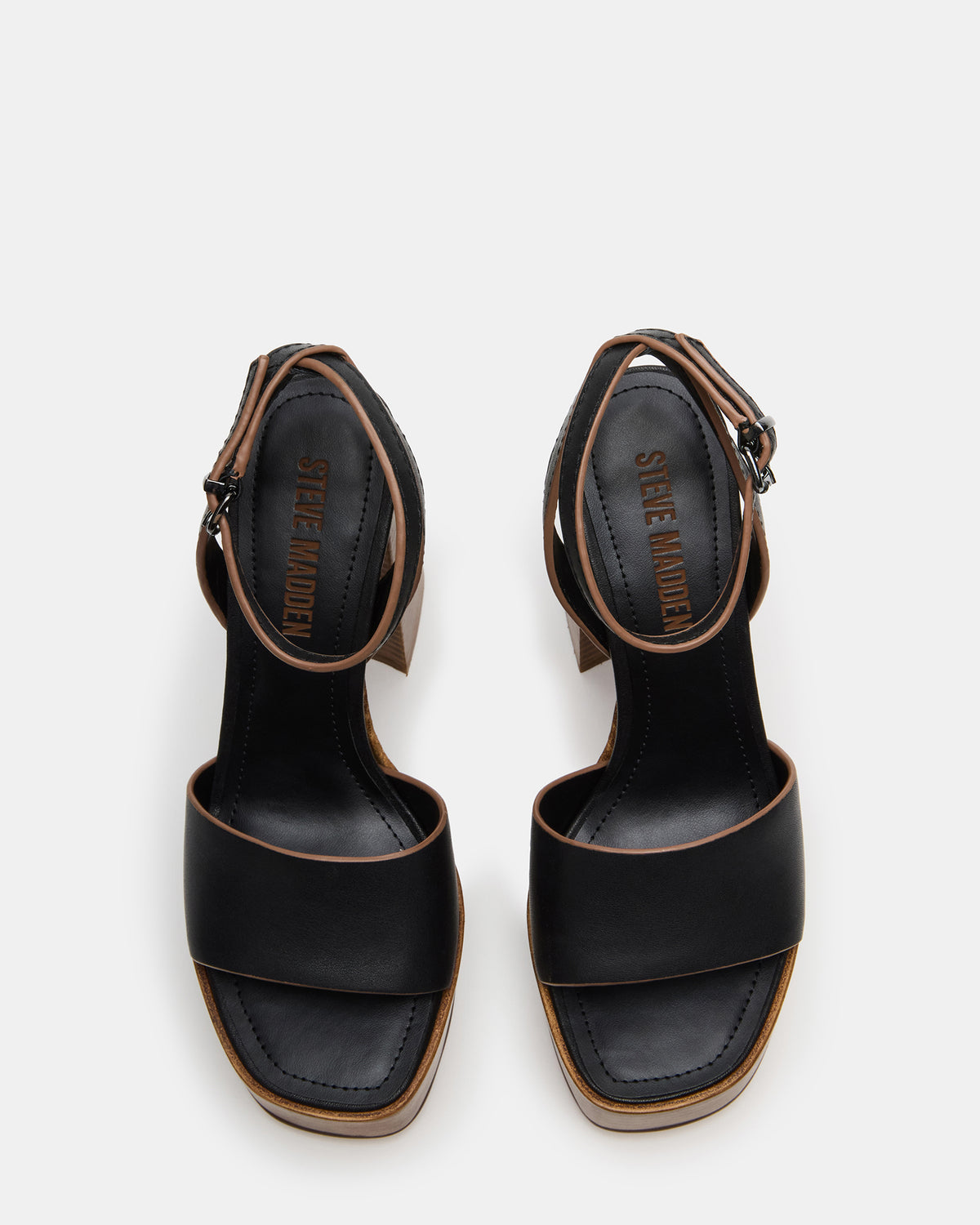 FLORIA Black Leather Women's Platform Square-Toe Block Heel | Steve Madden Everyday