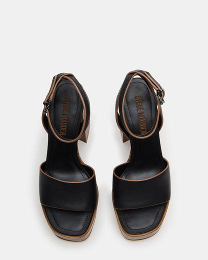 FLORIA Black Leather Women's Platform Square-Toe Block Heel | Steve Madden Everyday