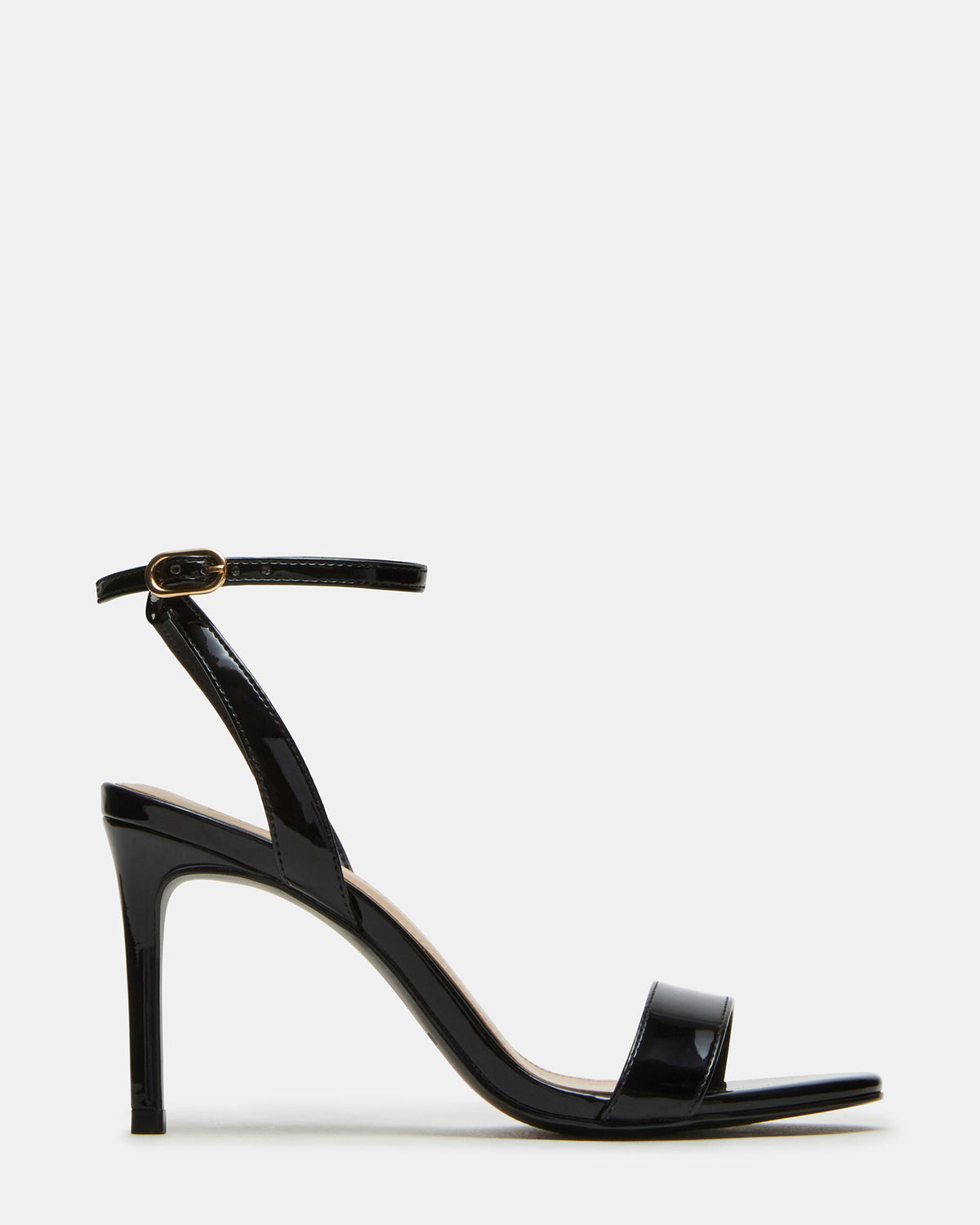 SUZIE Black Patent Women's Open Toe Stiletto Strappy Heel | Steve Madden New