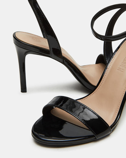 SUZIE Black Patent Women's Open Toe Stiletto Strappy Heel | Steve Madden New