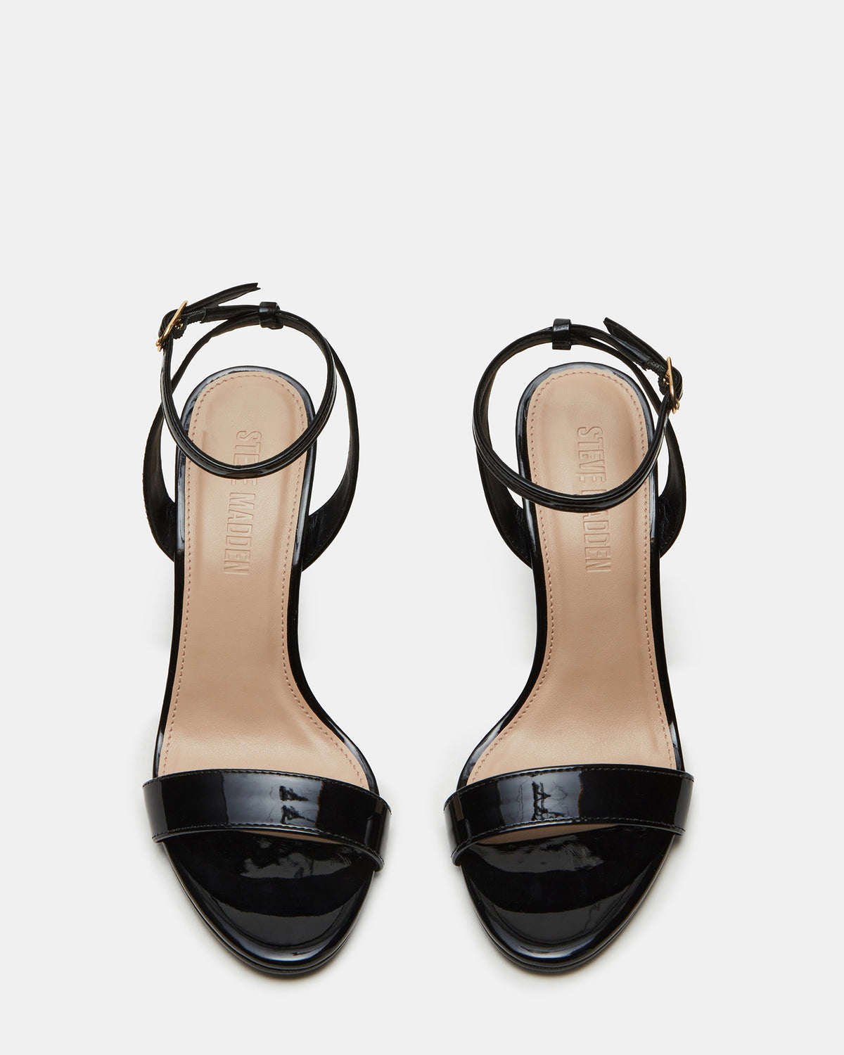 SUZIE Black Patent Women's Open Toe Stiletto Strappy Heel | Steve Madden New