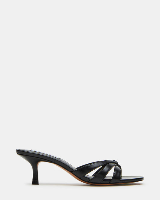 CARY Black Leather Square-Toe Strappy Mule Women's Heel | Steve Madden Featured