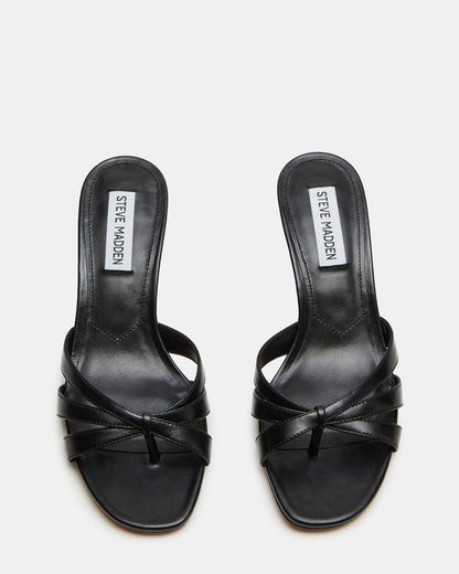 CARY Black Leather Square-Toe Strappy Mule Women's Heel | Steve Madden Featured