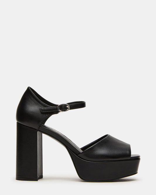LONDON Black Leather Platfrom Block Heel Square-Toe Women's Heel | Steve Madden Special Offer