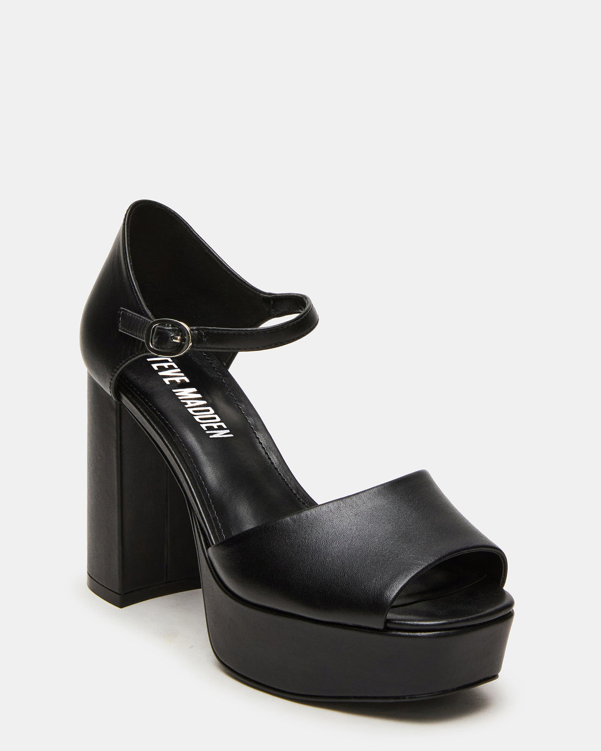 LONDON Black Leather Platfrom Block Heel Square-Toe Women's Heel | Steve Madden Special Offer